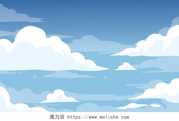 卡通手绘蓝天白云云层清新原创插画素材天空